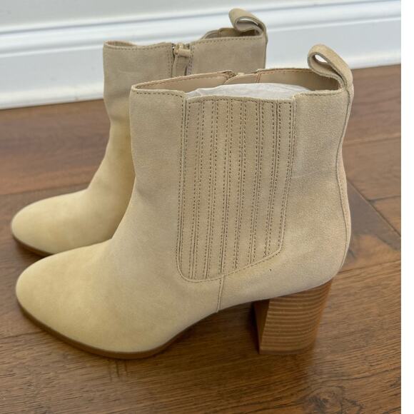 Violet & Red Meaghan Heeled Suede Zip Leather Bootie Cream Women's Size 10 NEW - Picture 3 of 5